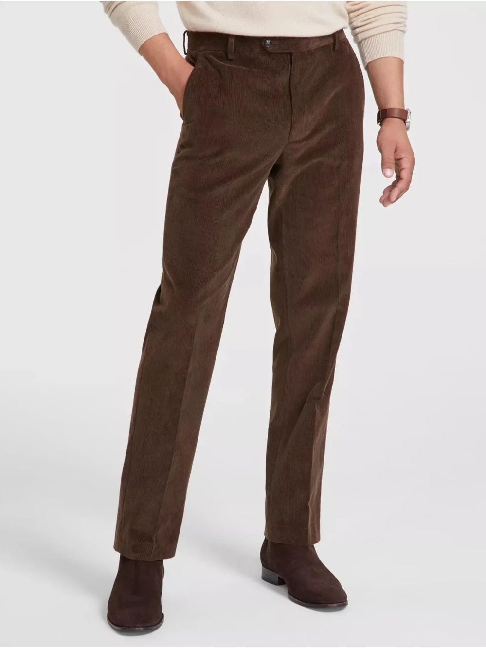 Tommy Hilfiger Modern Fit Brown Corduroy Straight-Leg Pants